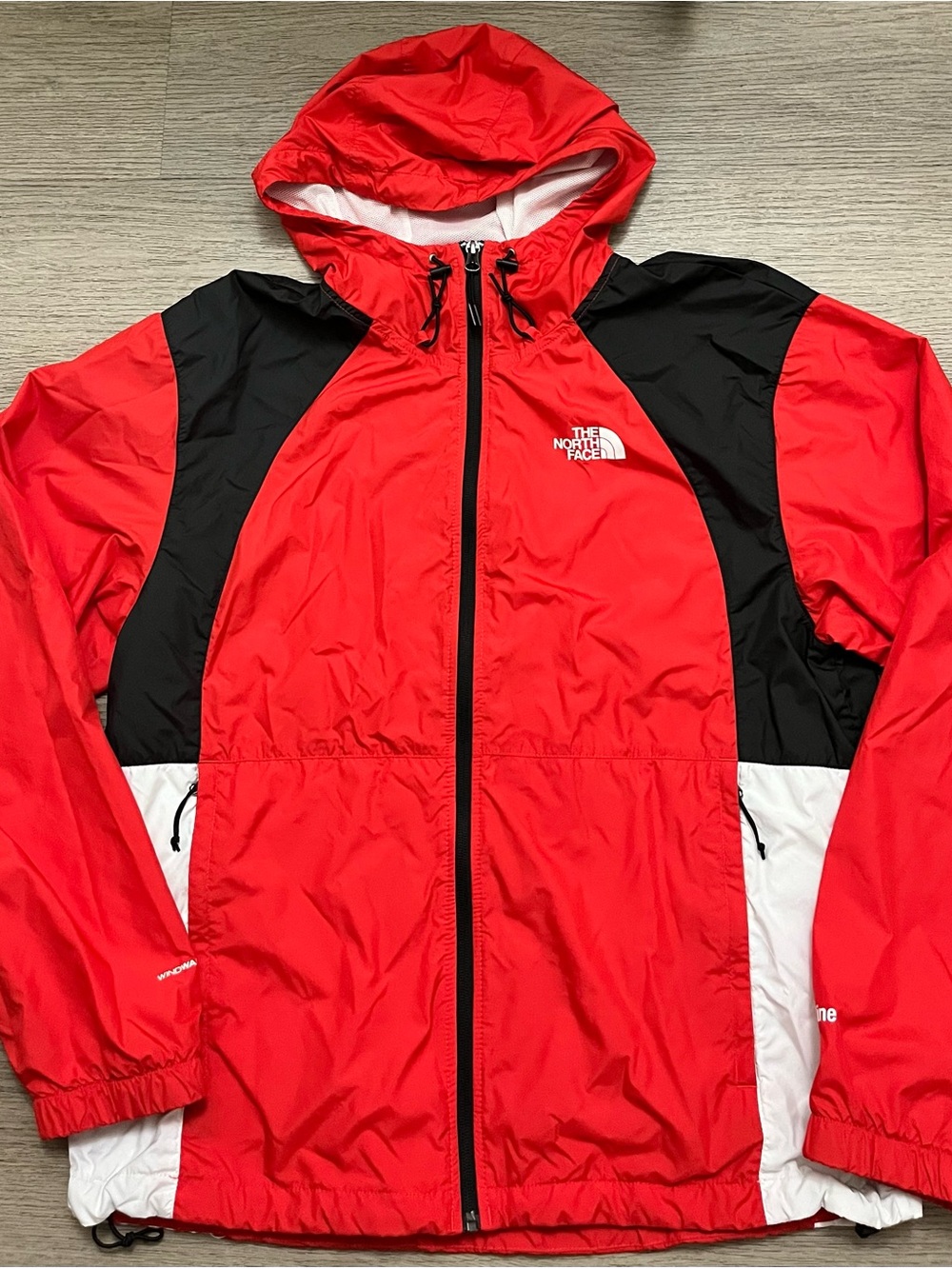 The North Face Red, Black & White Hooded Windbreaker Jacket
